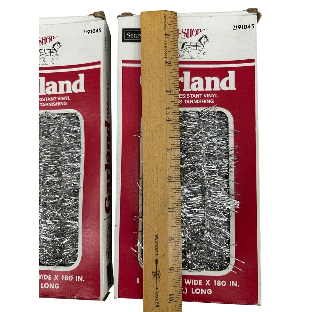 2 Boxes Vintage Sears Trim Shop Silver Garland Tinsel 15 Ft Long Nostalgia